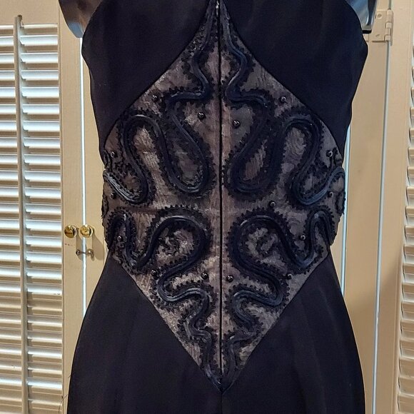 Vintage Black Halter Cocktail Dress Beautifully Embellished 4 - Picture 4 of 8